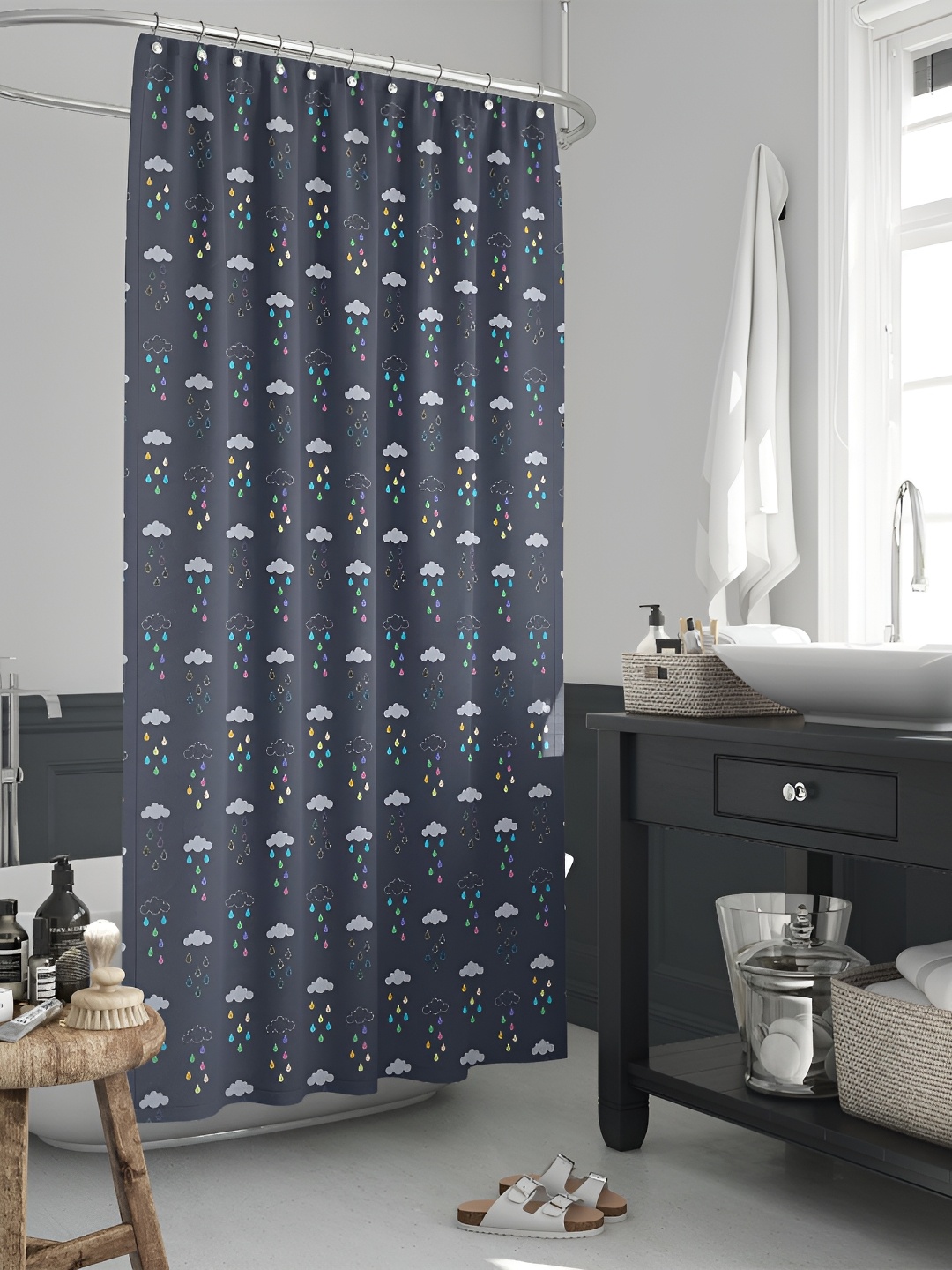 

ArtzFolio Grey & White Printed Waterproof Shower Curtains