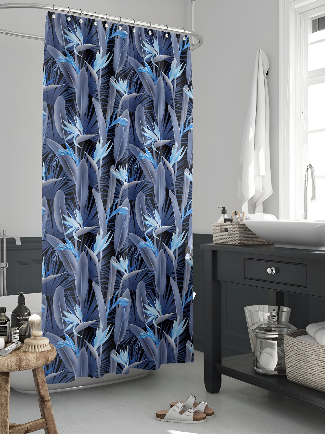 

ArtzFolio Blue & White Floral Printed Waterproof Shower Curtain