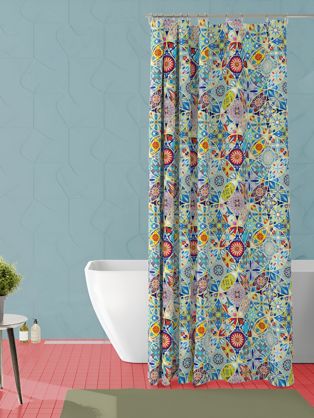 

ArtzFolio Blue & Red Floral Printed Waterproof Shower Curtain