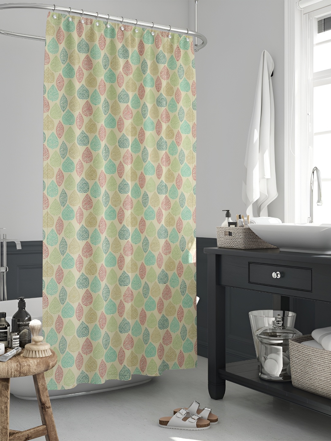 

ArtzFolio Cream & Green Printed Waterproof Shower Curtains