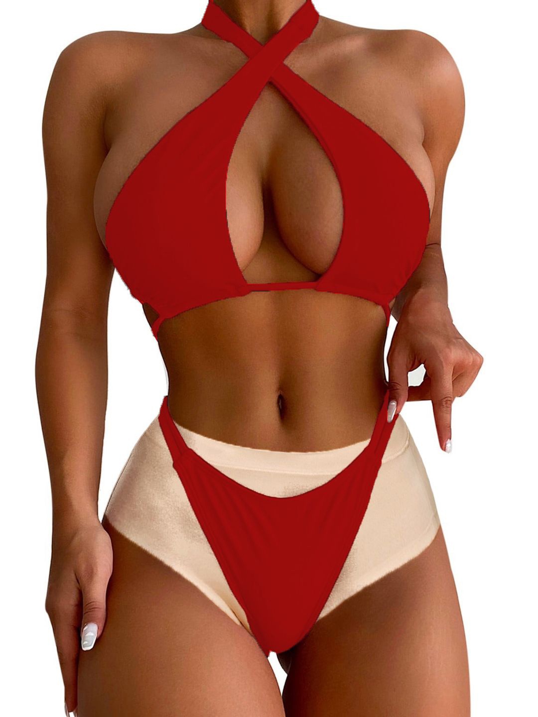 

Krelin Women Halter Neck Swim Bikini Set, Red