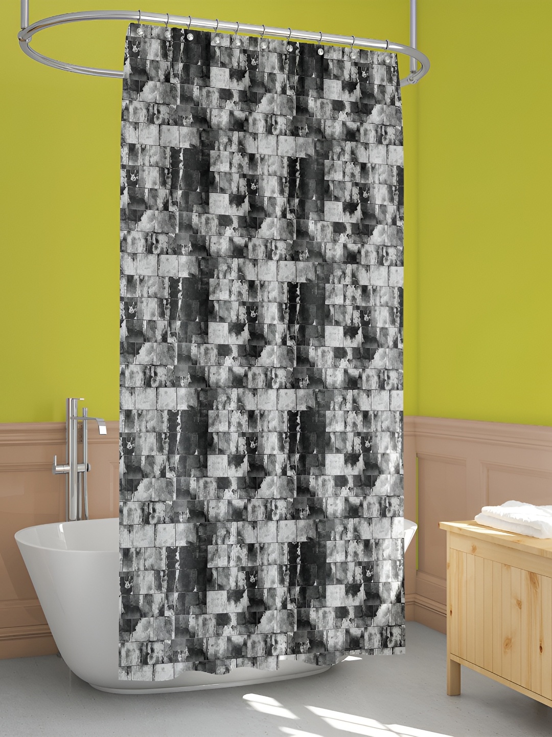 

ArtzFolio Black & Grey Printed Waterproof Shower Curtain