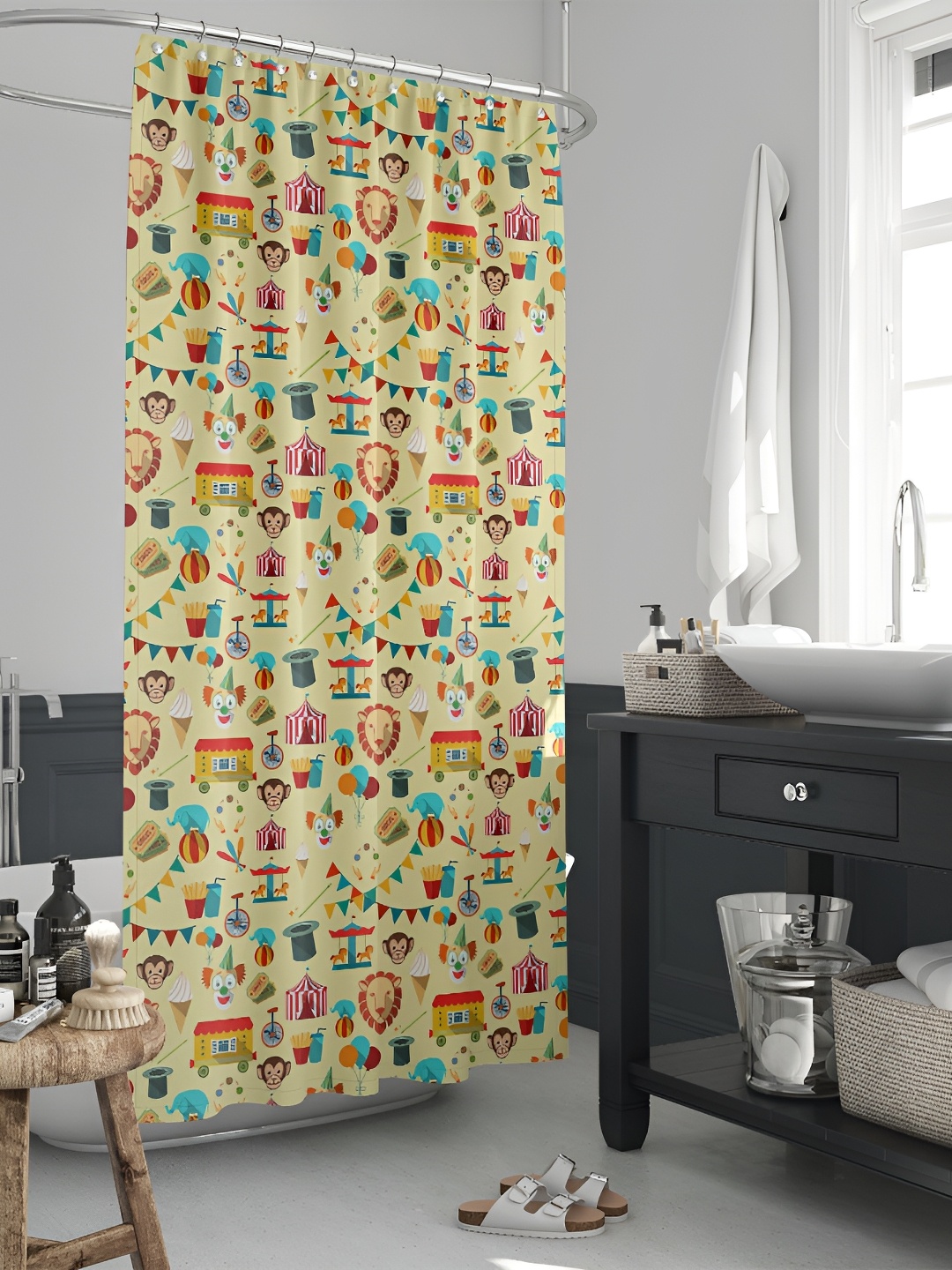 

ArtzFolio Yellow & Blue Printed Waterproof Shower Curtains