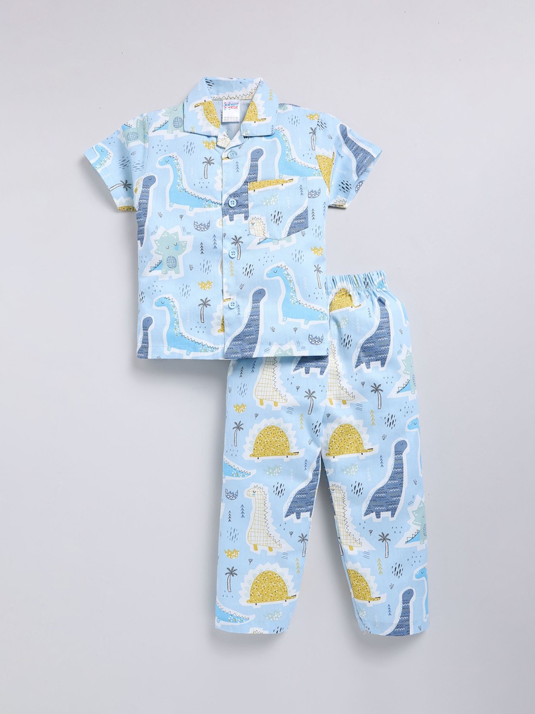

NAUTI KIDZ Boys Printed Shirt Collar Short Sleeves Pure Cotton Night suit, Blue