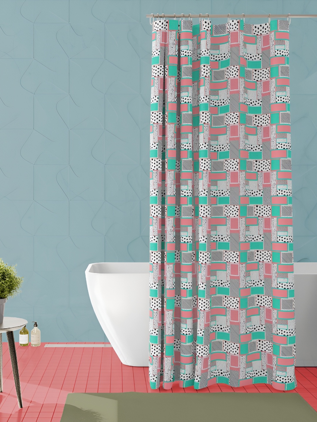 

ArtzFolio Green and Pink Printed Waterproof Shower Curtain