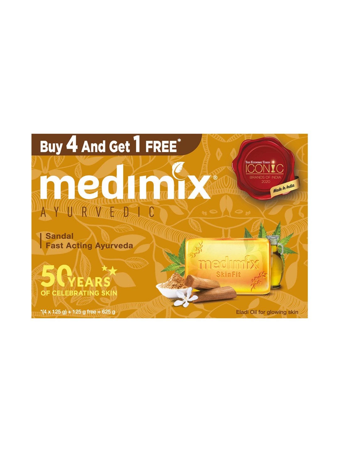 

medimix AYURVEDIC Set of 5 Sandal Bathing Soap with Eladi Oil - 125 g each, Mustard