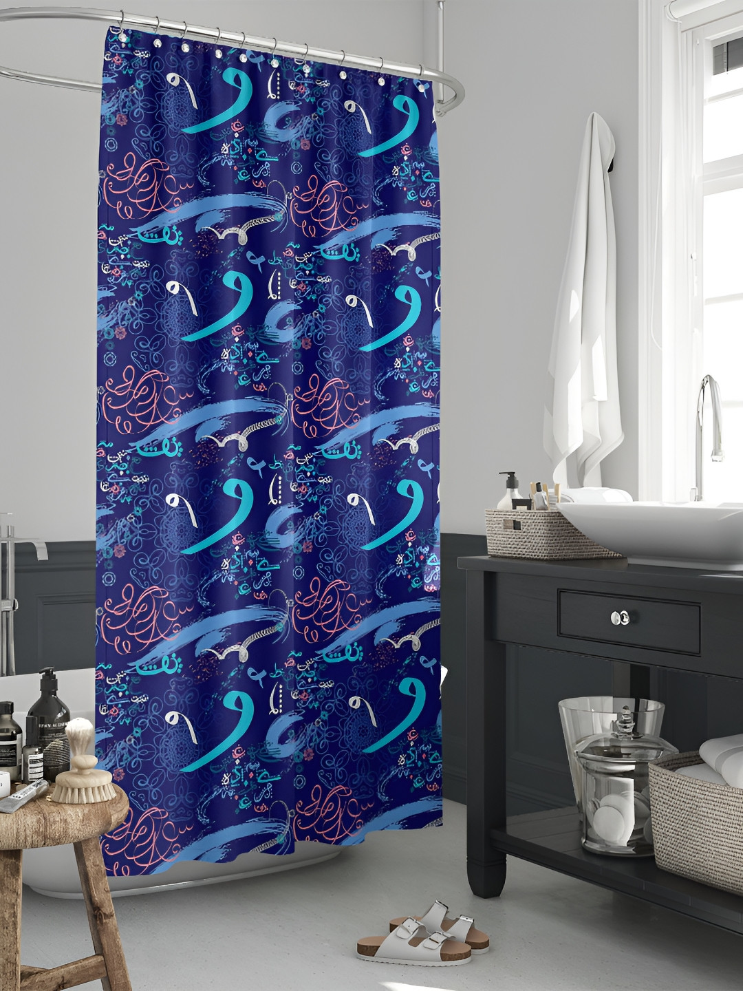 

ArtzFolio Blue & Pink Printed Waterproof Shower Curtain
