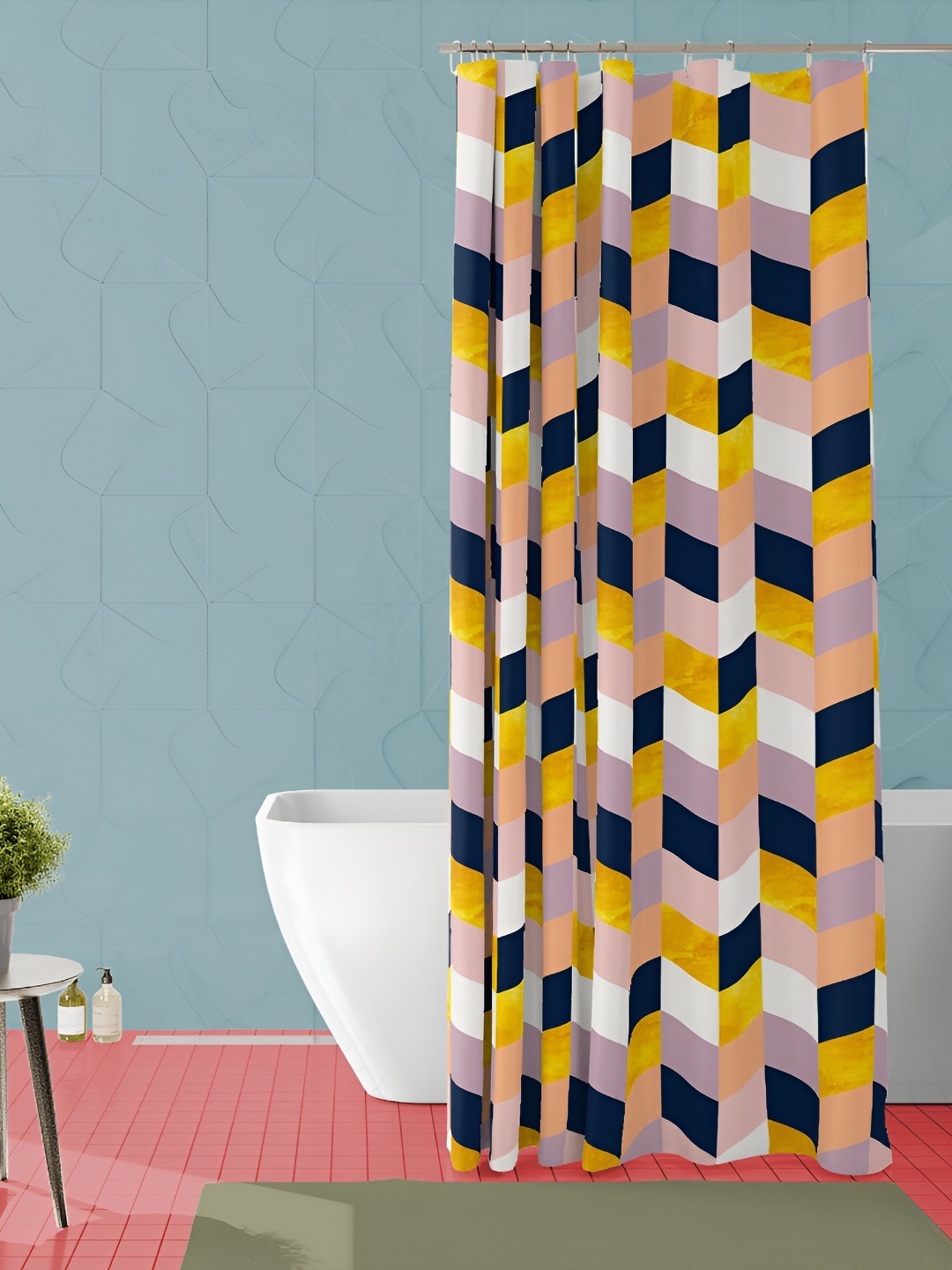 

ArtzFolio Yellow & Navy Blue Geometric Printed Waterproof Shower Curtain