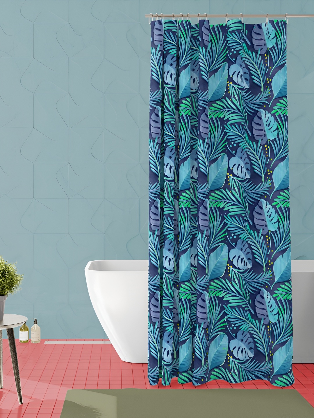

ArtzFolio Green & Blue Tropical Printed Waterproof Shower Curtain