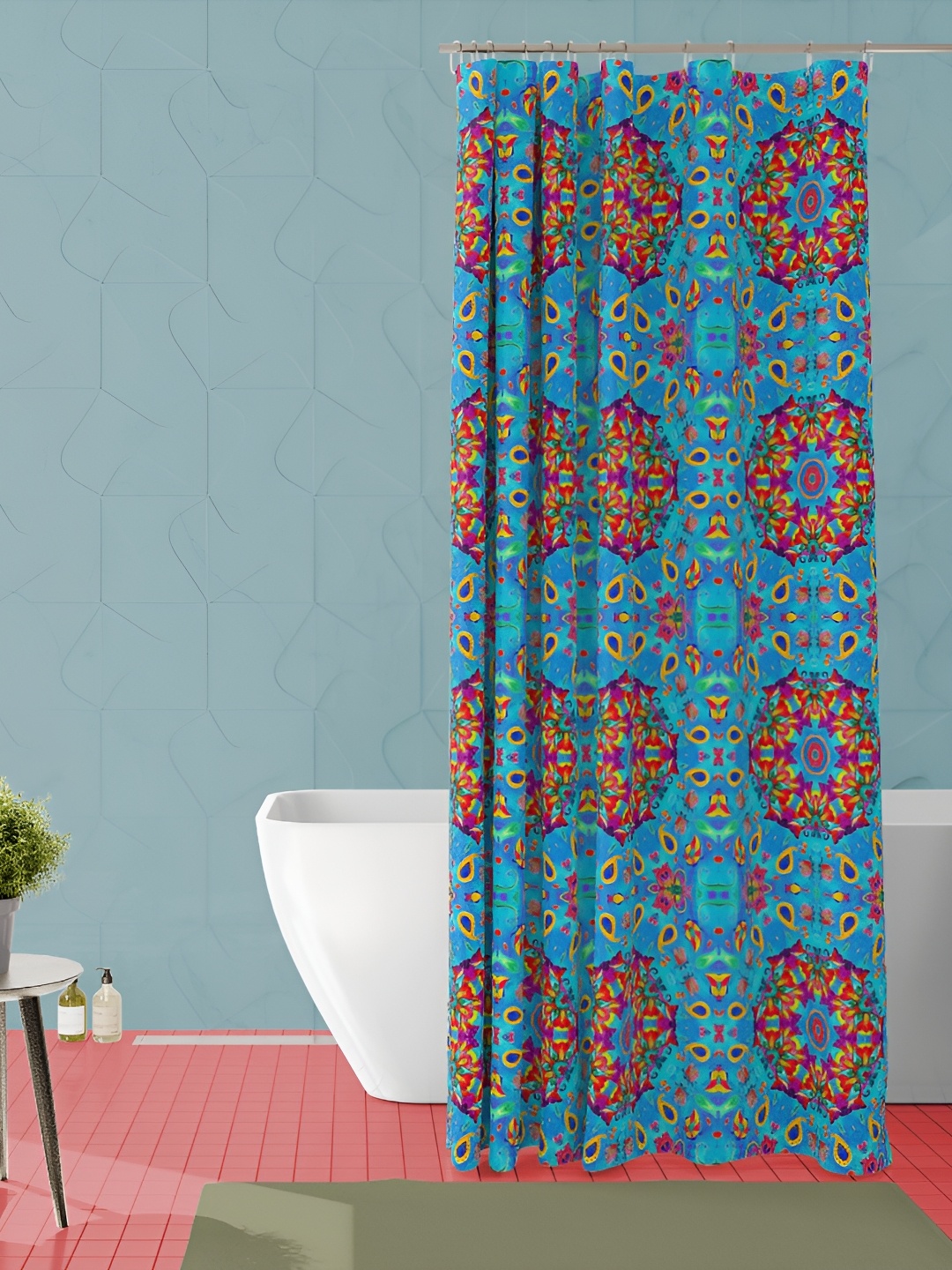 

ArtzFolio Blue & Red Floral Printed Waterproof Shower Curtain