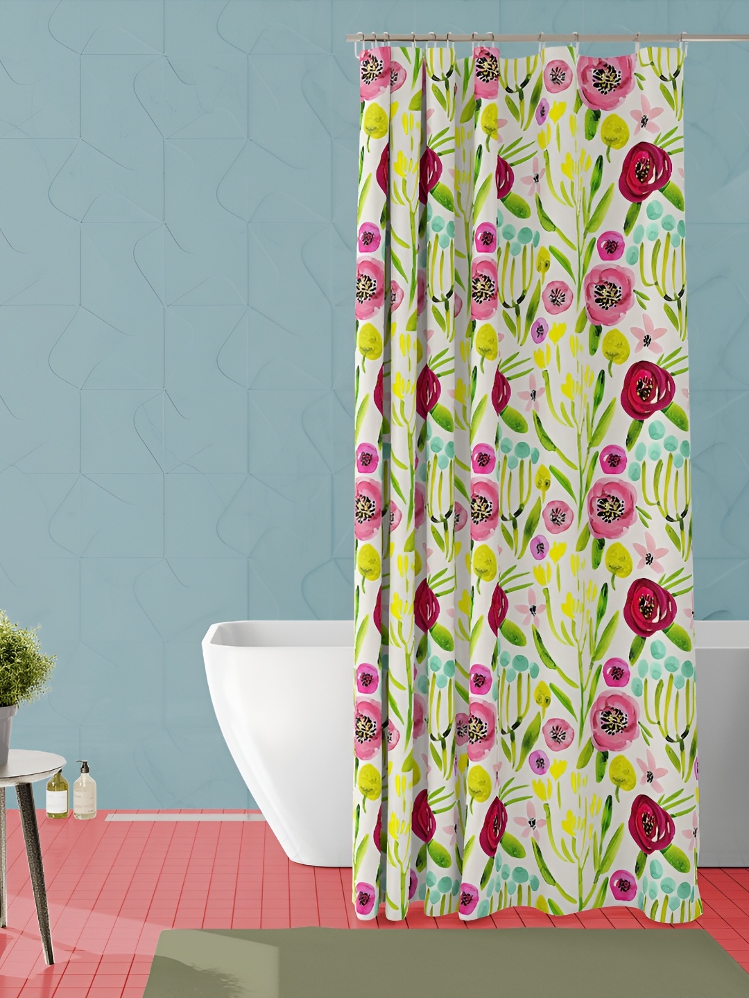 

ArtzFolio Green & Pink Printed Waterproof Shower Curtain