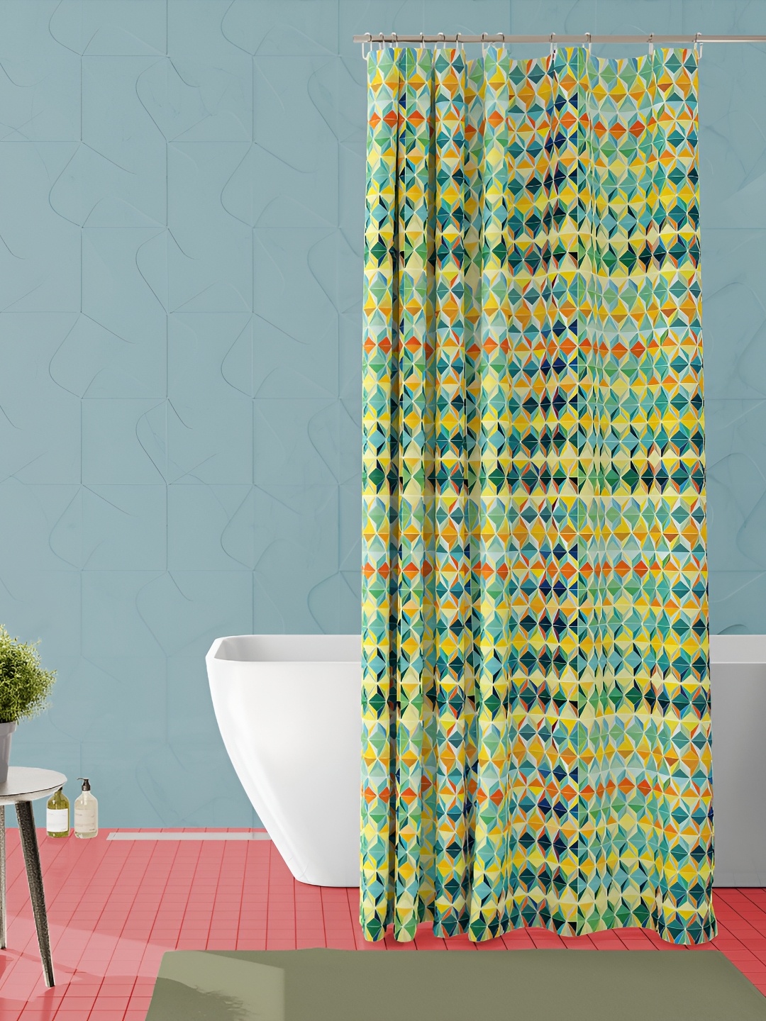

ArtzFolio Yellow & Blue Printed Water Proof Shower Curtain