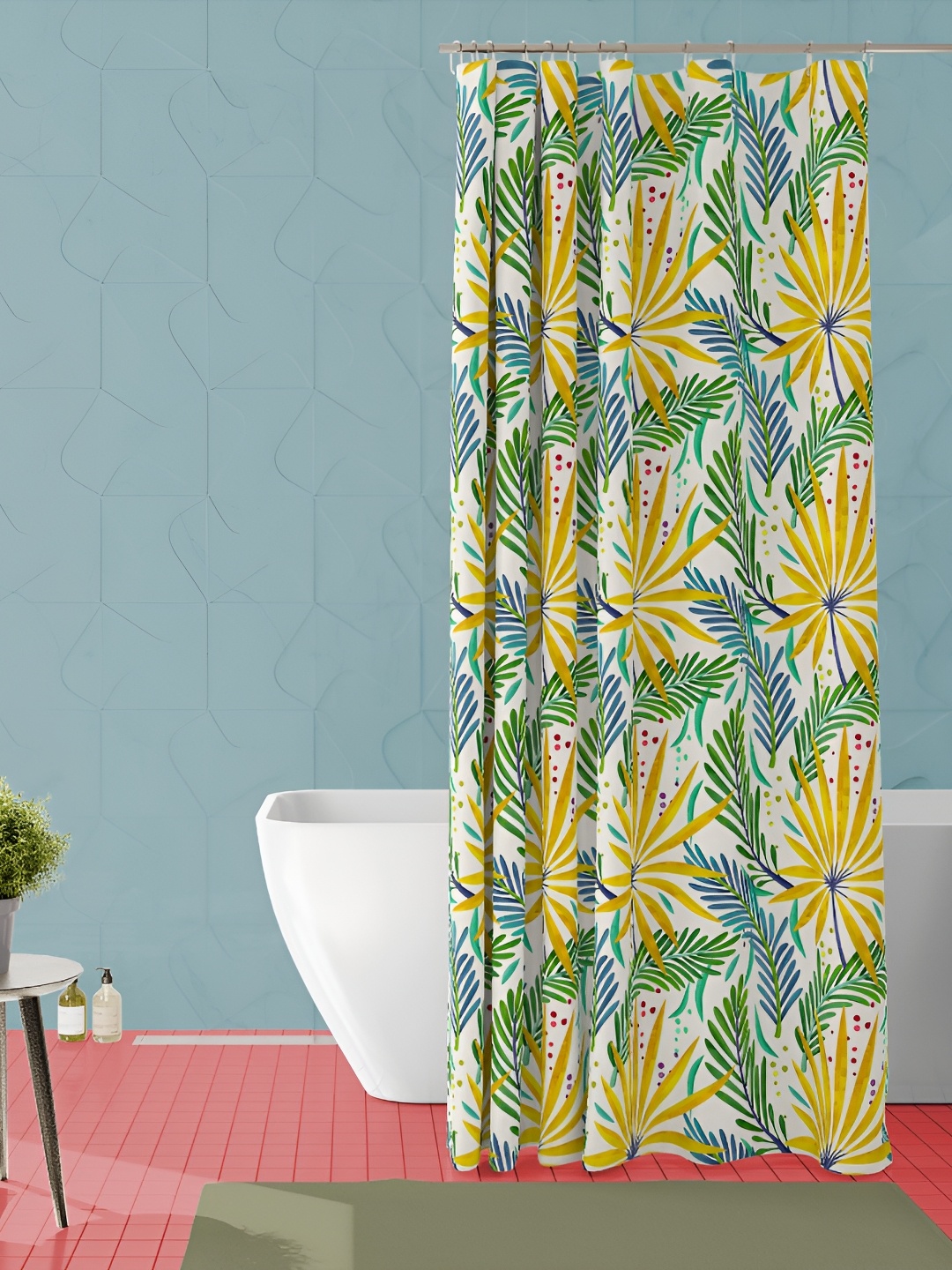 

ArtzFolio Yellow & Green Printed Waterproof Shower Curtain