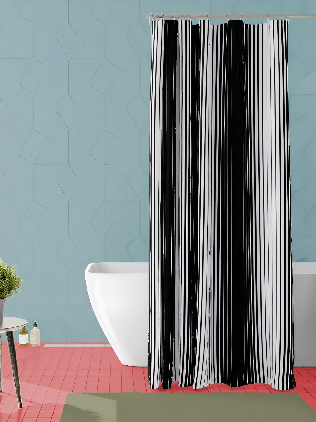 

ArtzFolio Black and White Striped Waterproof Shower Curtain