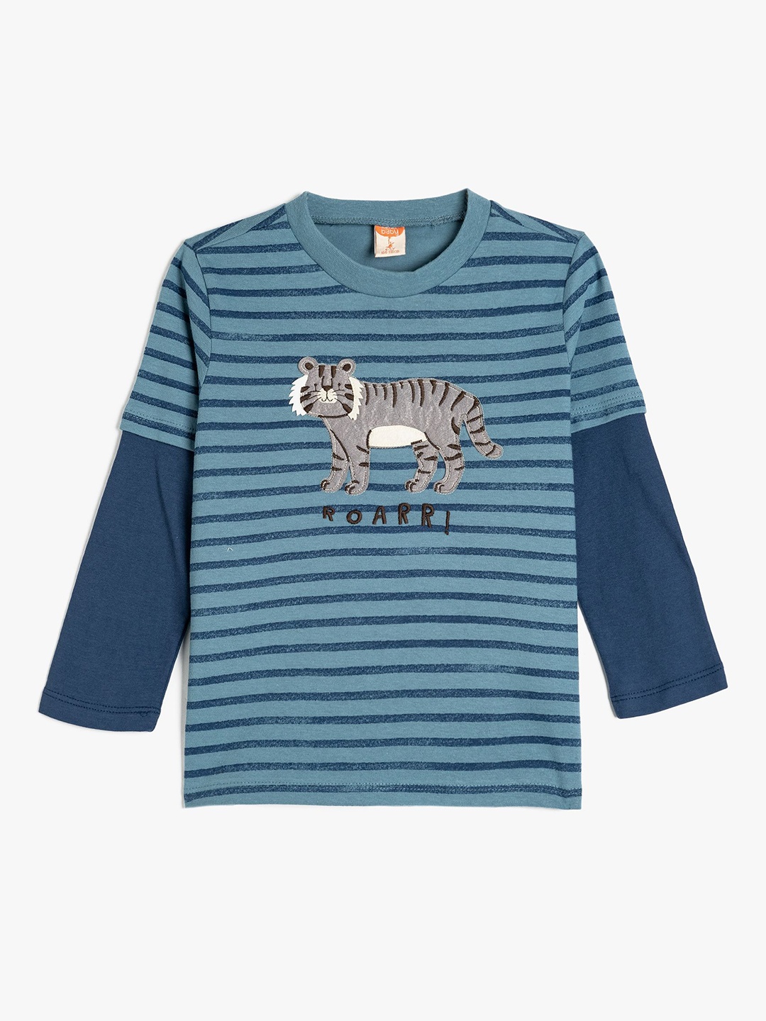 

Koton Boys Striped Round Neck Cotton T-shirt, Blue