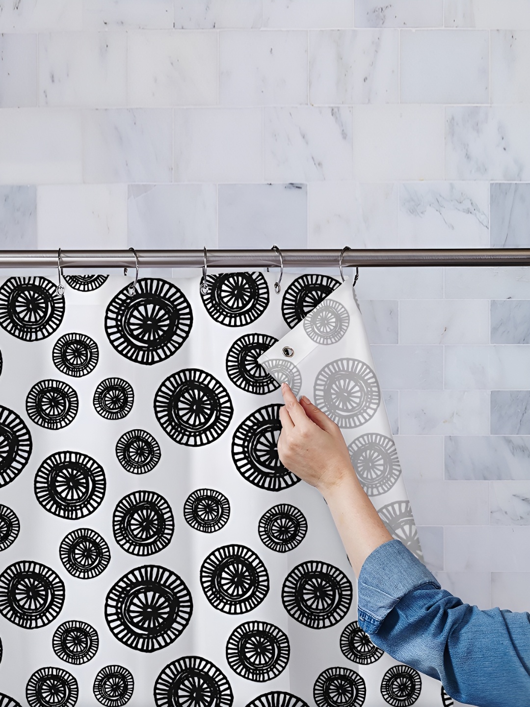 

ArtzFolio White & Black Printed Waterproof Shower Curtain