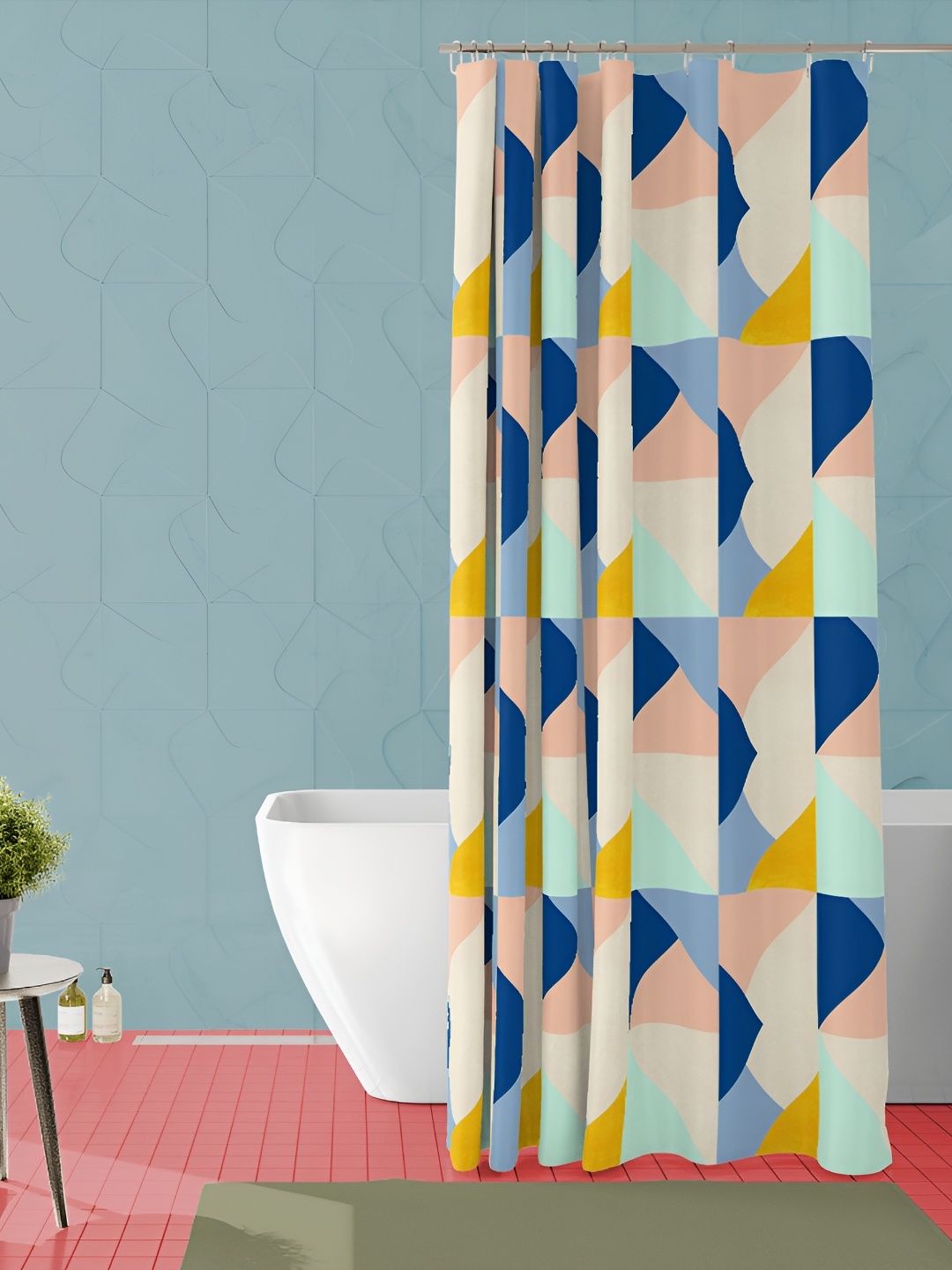 

ArtzFolio Blue & Yellow Geometric Printed Waterproof Shower Curtain