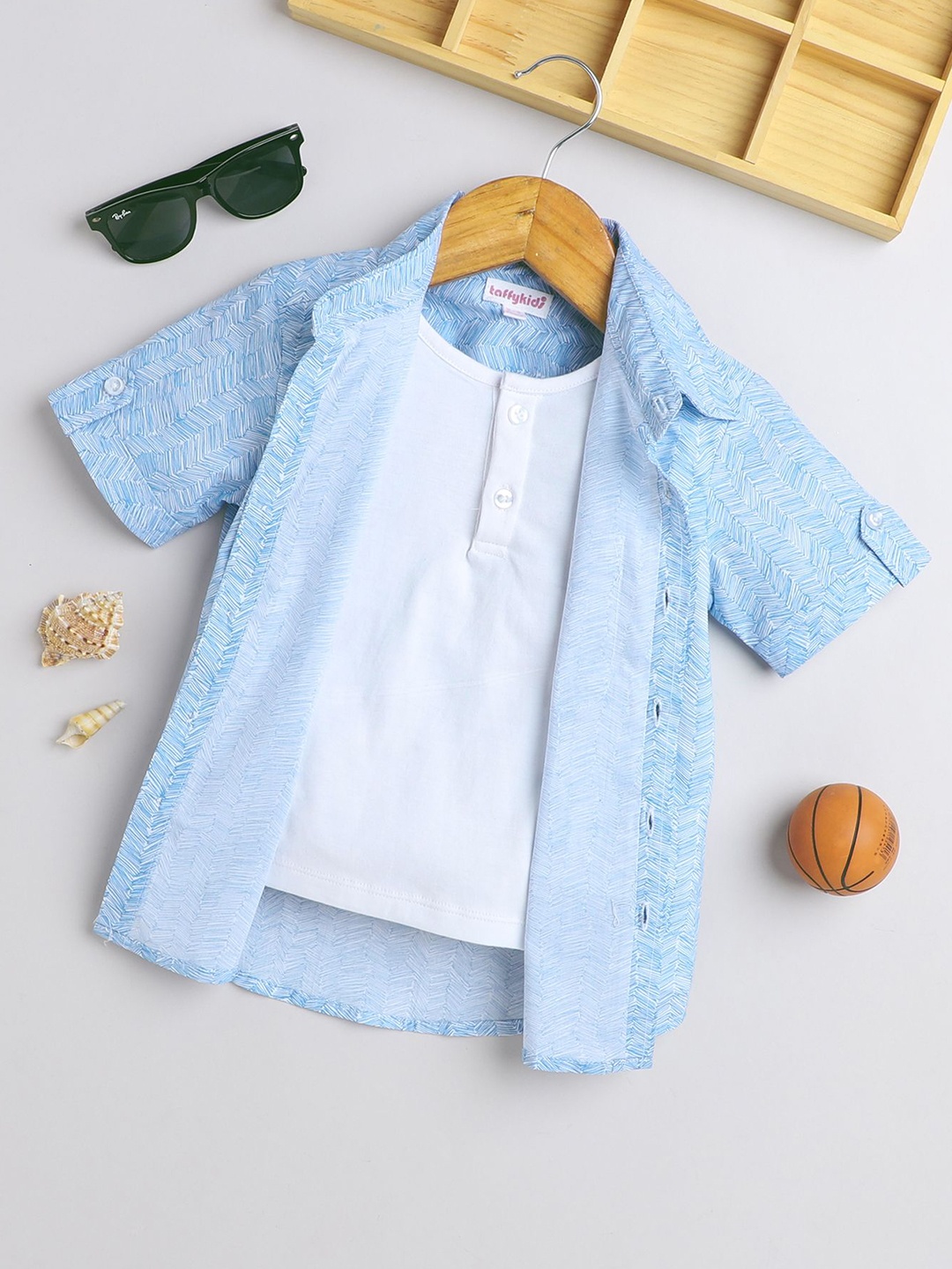 

taffykids Boys Relaxed Opaque Printed Casual Shirt, Blue