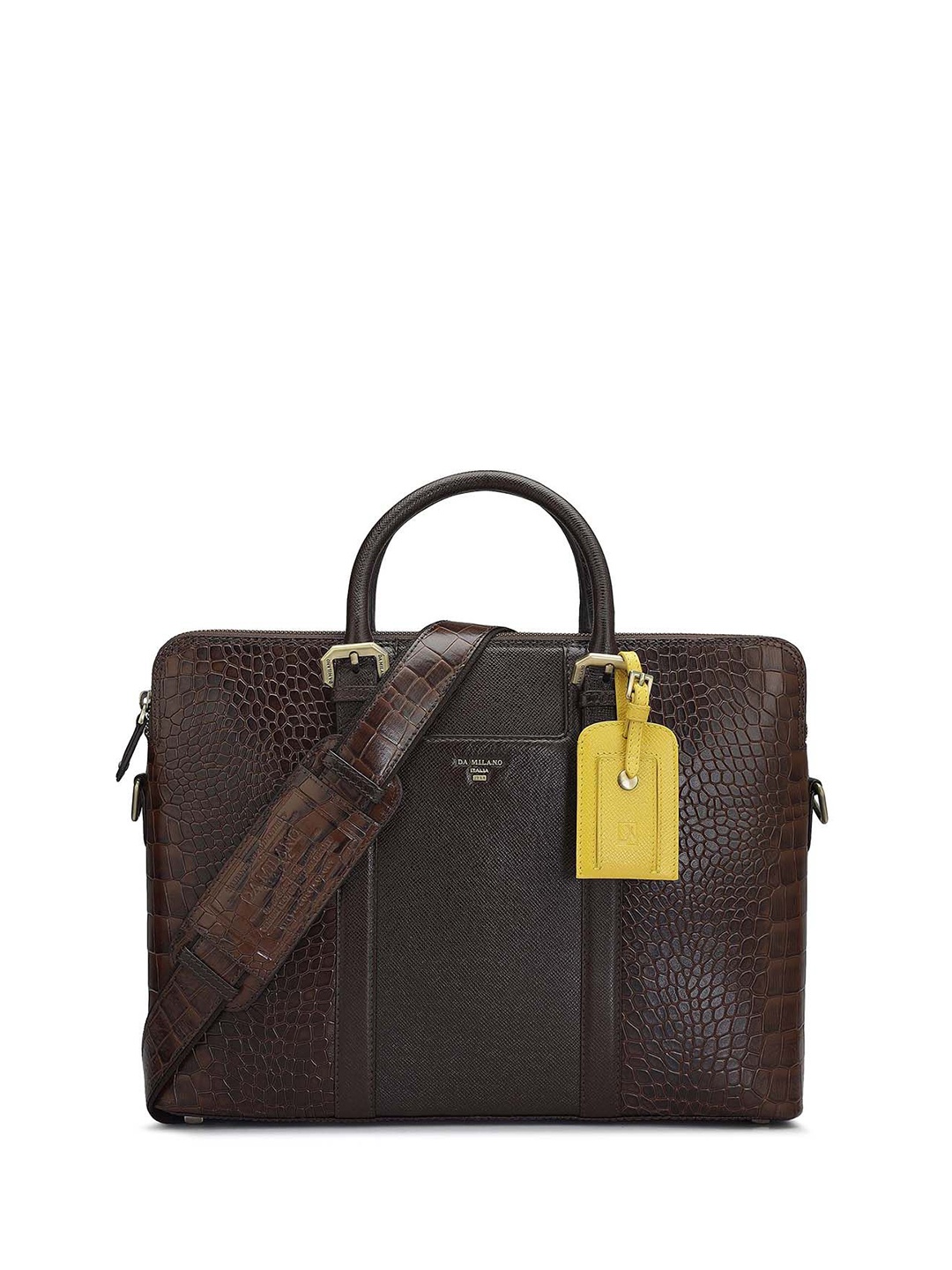 

Da Milano Unisex Textured Leather Laptop Bag, Brown