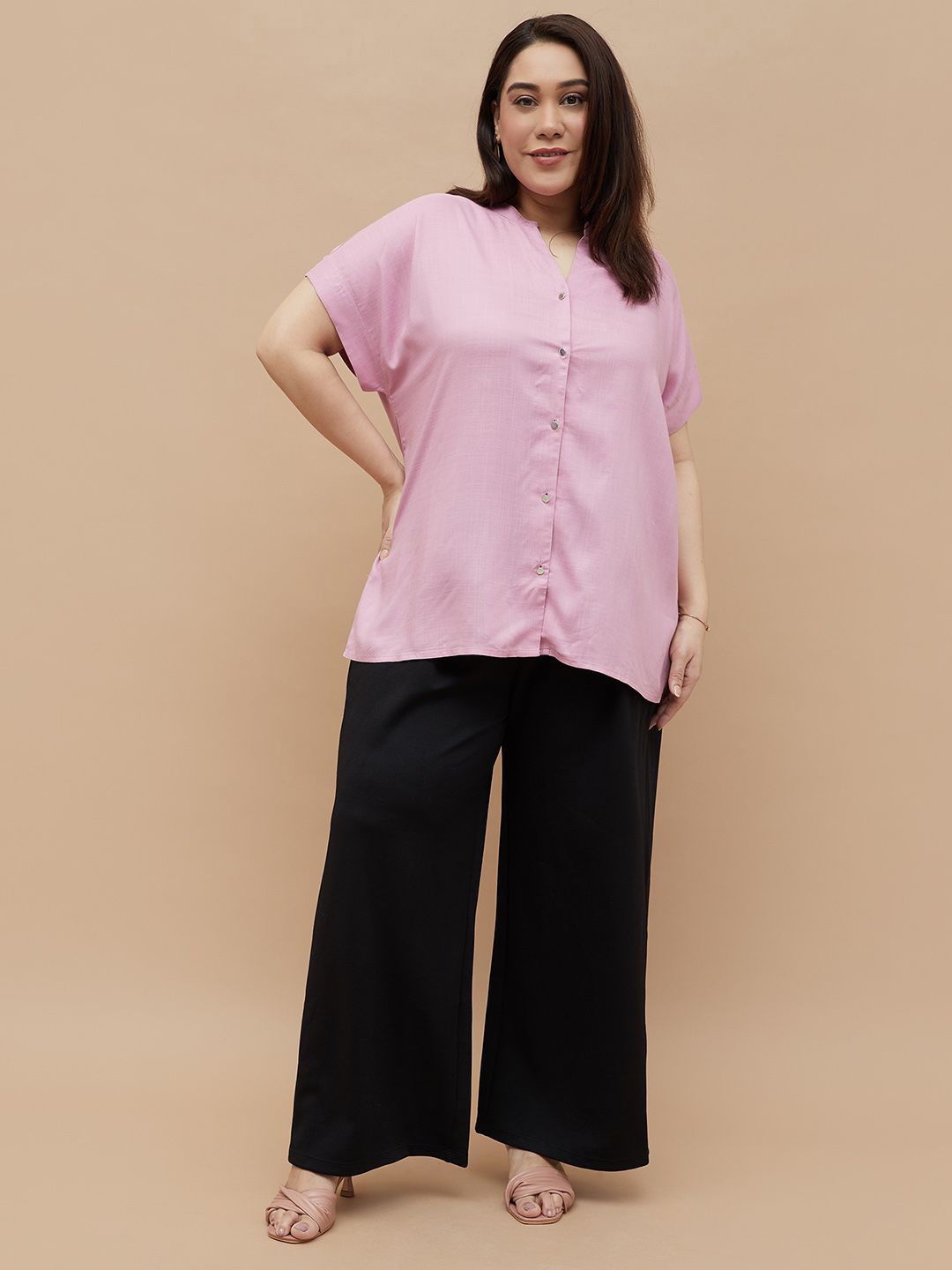 

Nexus by Lifestyle Women Plus Size Mandarin Collar Shirt Style Top, Pink