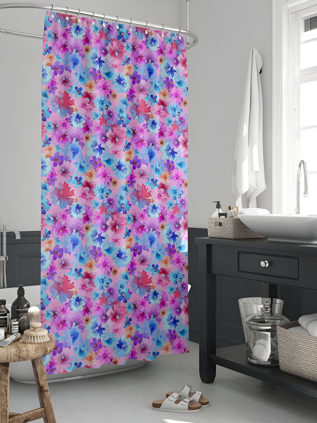 

ArtzFolio Blue & Pink Printed Waterproof Shower Curtain