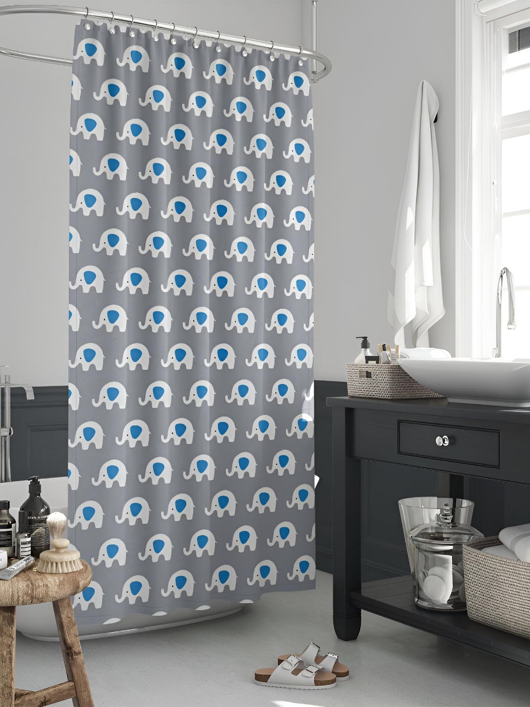 

ArtzFolio Grey & White Printed Waterproof Shower Curtain