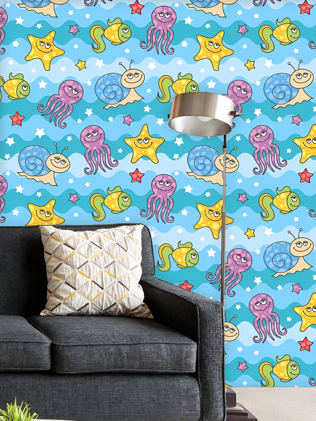 

ArtzFolio Printed UV-Resistant Anti-Bacterial Cartoon Sea Creatures Peel & Stick Wallpaper, Multi