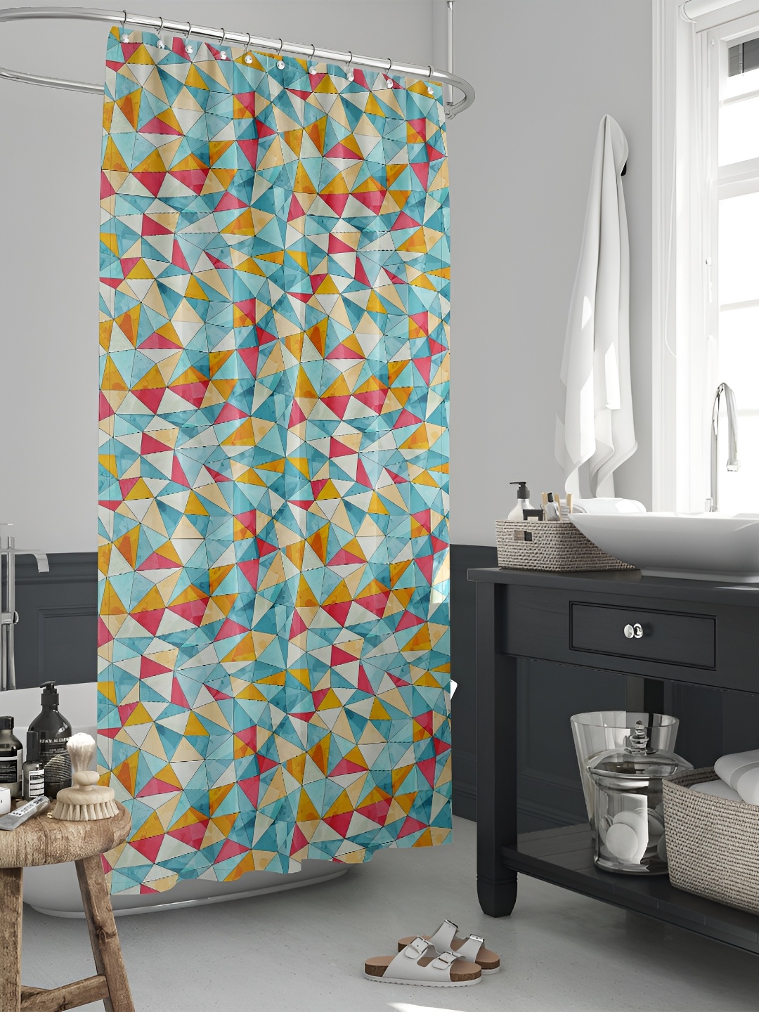 

ArtzFolio White & Blue Geometric Printed Waterproof Shower Curtain