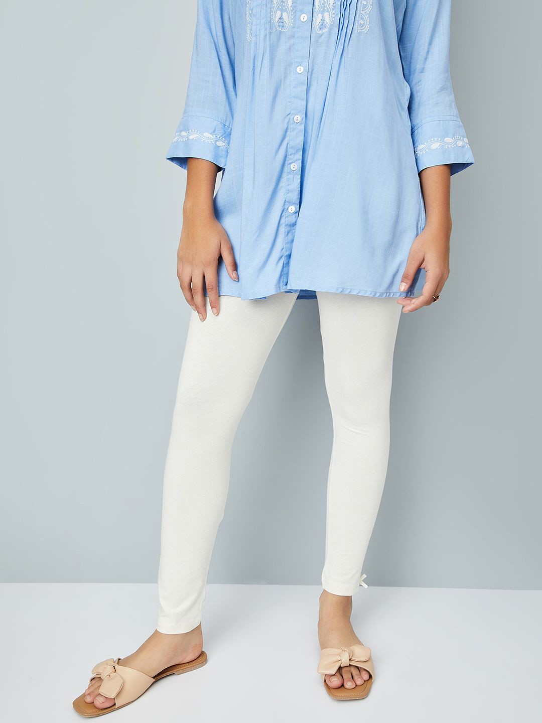 

max Girls Cotton Mid-Rise Ankle-Length Leggings, Off white