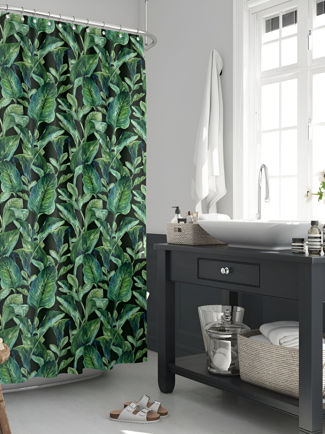 

ArtzFolio Green & Black Tropical Printed Waterproof Shower Curtains