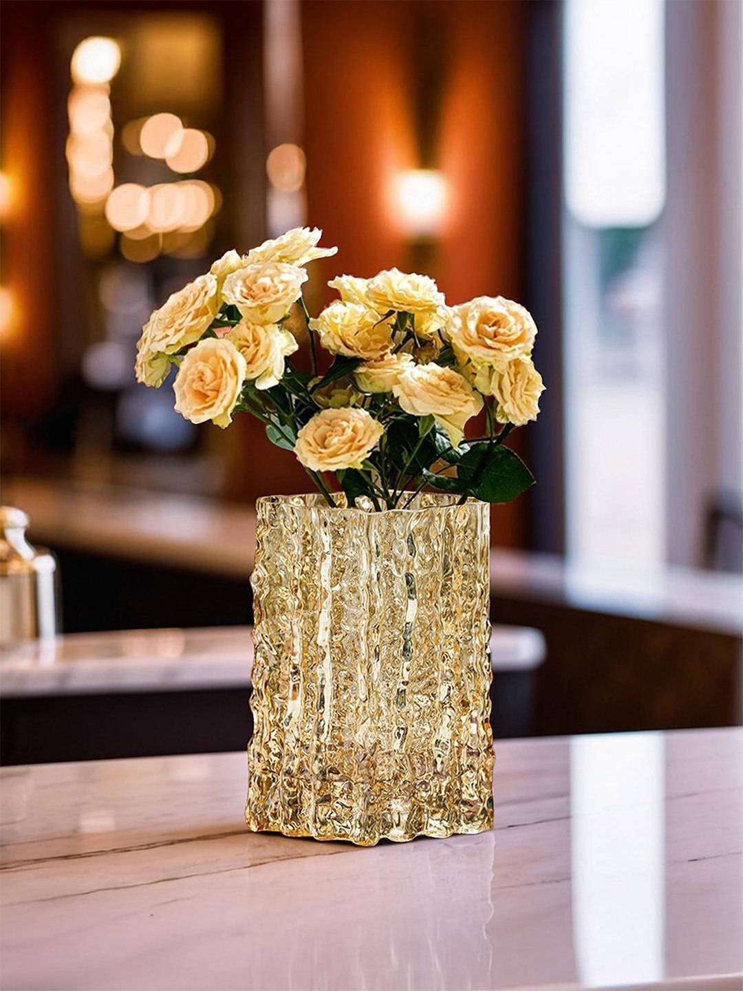 

Ekhasa Gold Toned Textured Glass Flower Vase