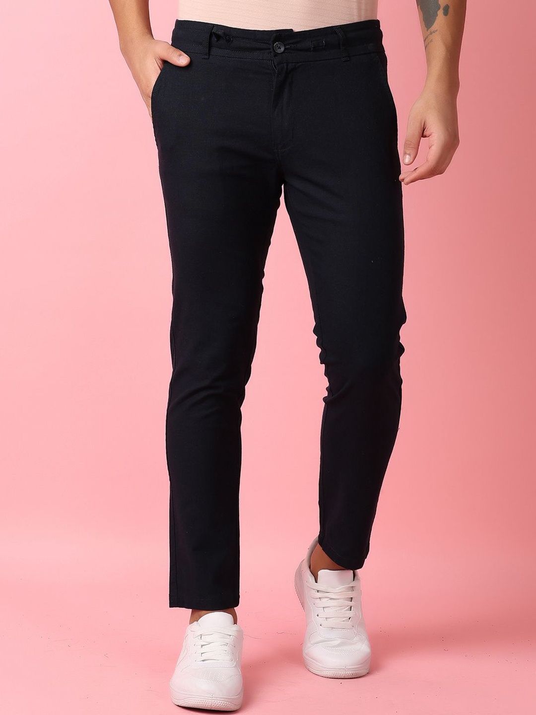 

V-Mart Men Cotton Regular Fit Trousers, Blue
