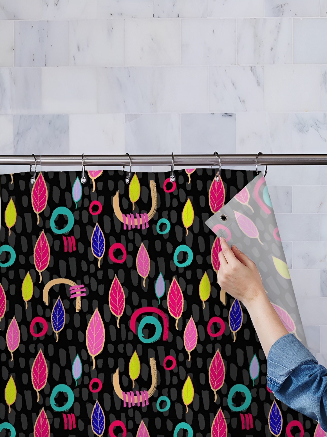 

ArtzFolio Pink & Black Geometric Printed Waterproof Shower Curtains