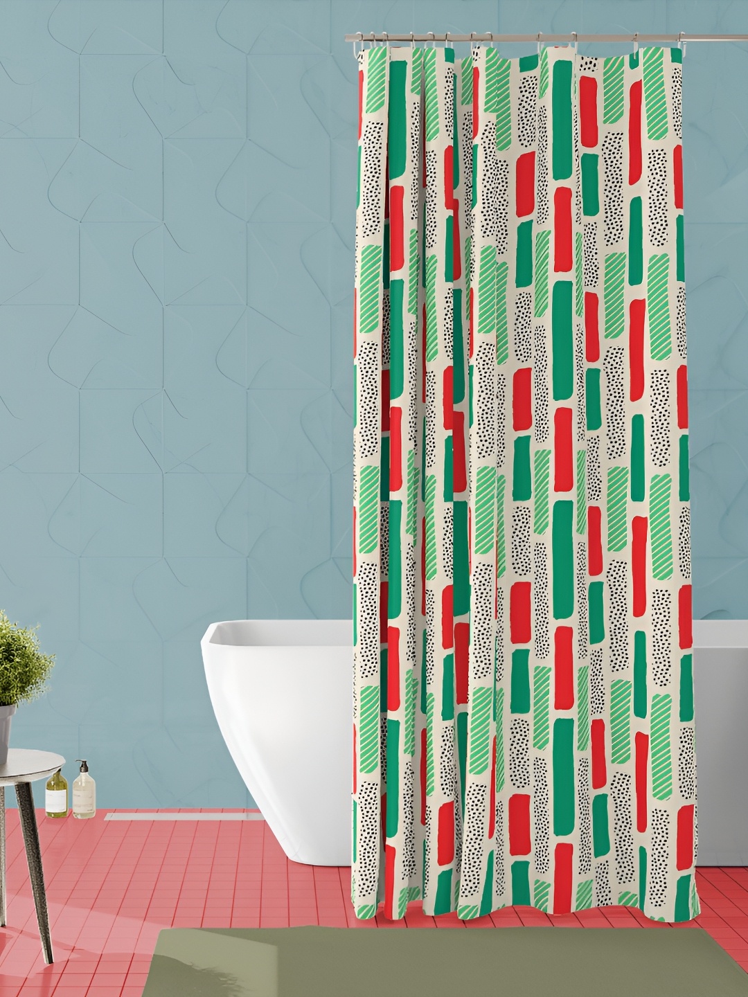 

ArtzFolio Green and Red Geometric Printed Waterproof Shower Curtain