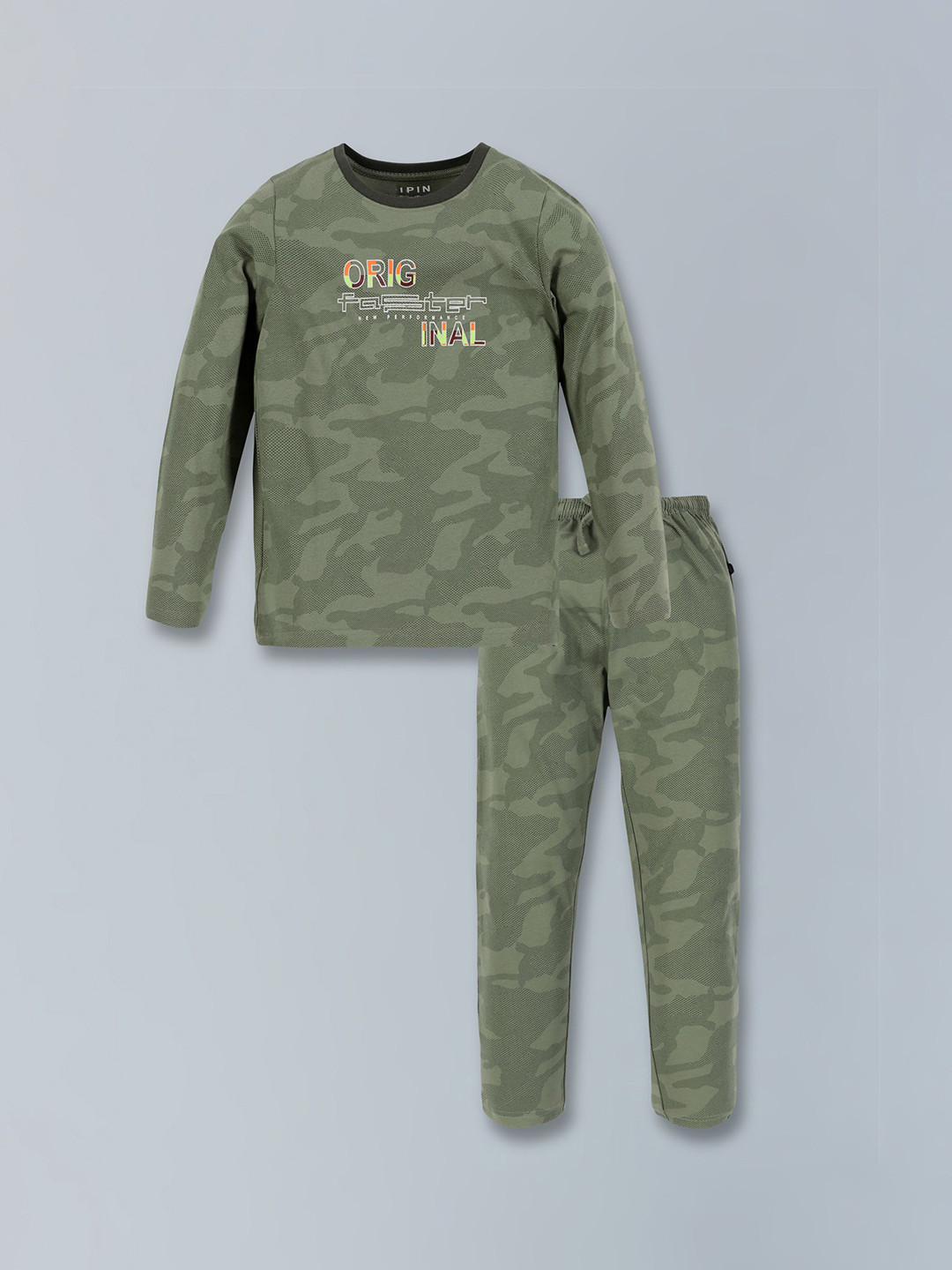 

3PIN Boys Printed Pure Cotton Night suit, Olive