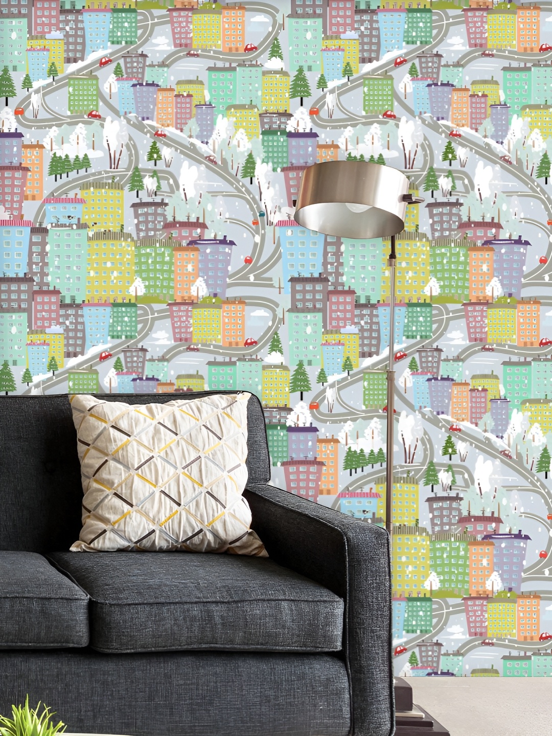 

ArtzFolio Printed UV-Resistant Anti-Bacterial Winter Skyscrapers Peel & Stick Wallpaper, Multi