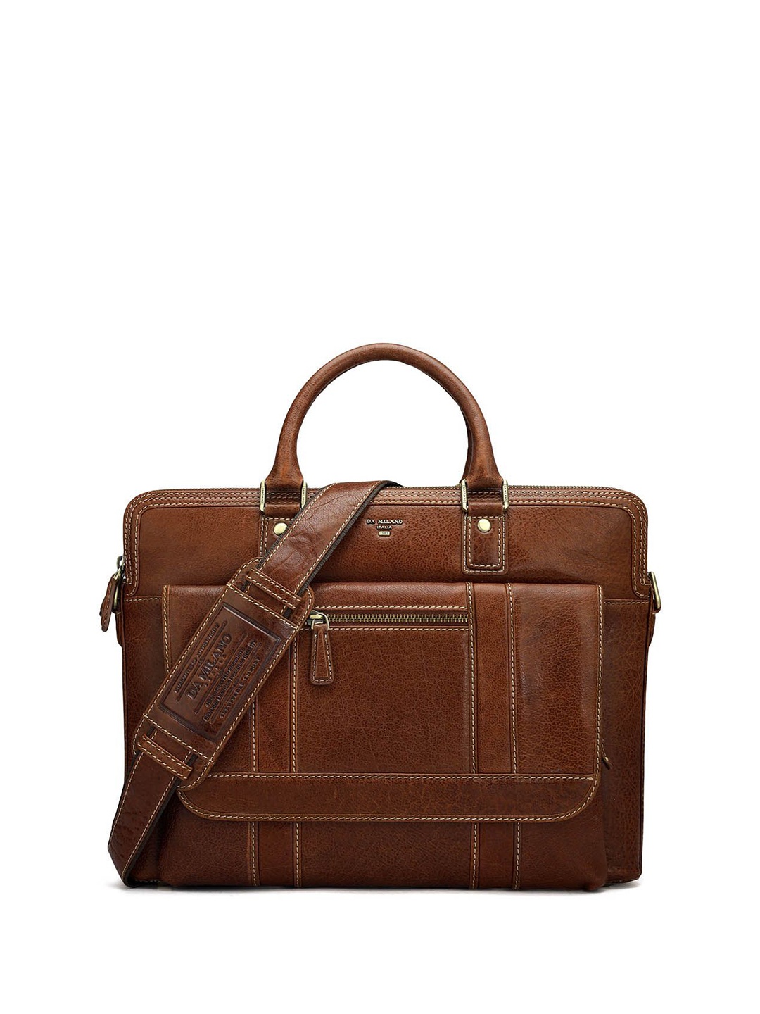 

Da Milano Unisex Textured Leather Laptop Bag, Brown