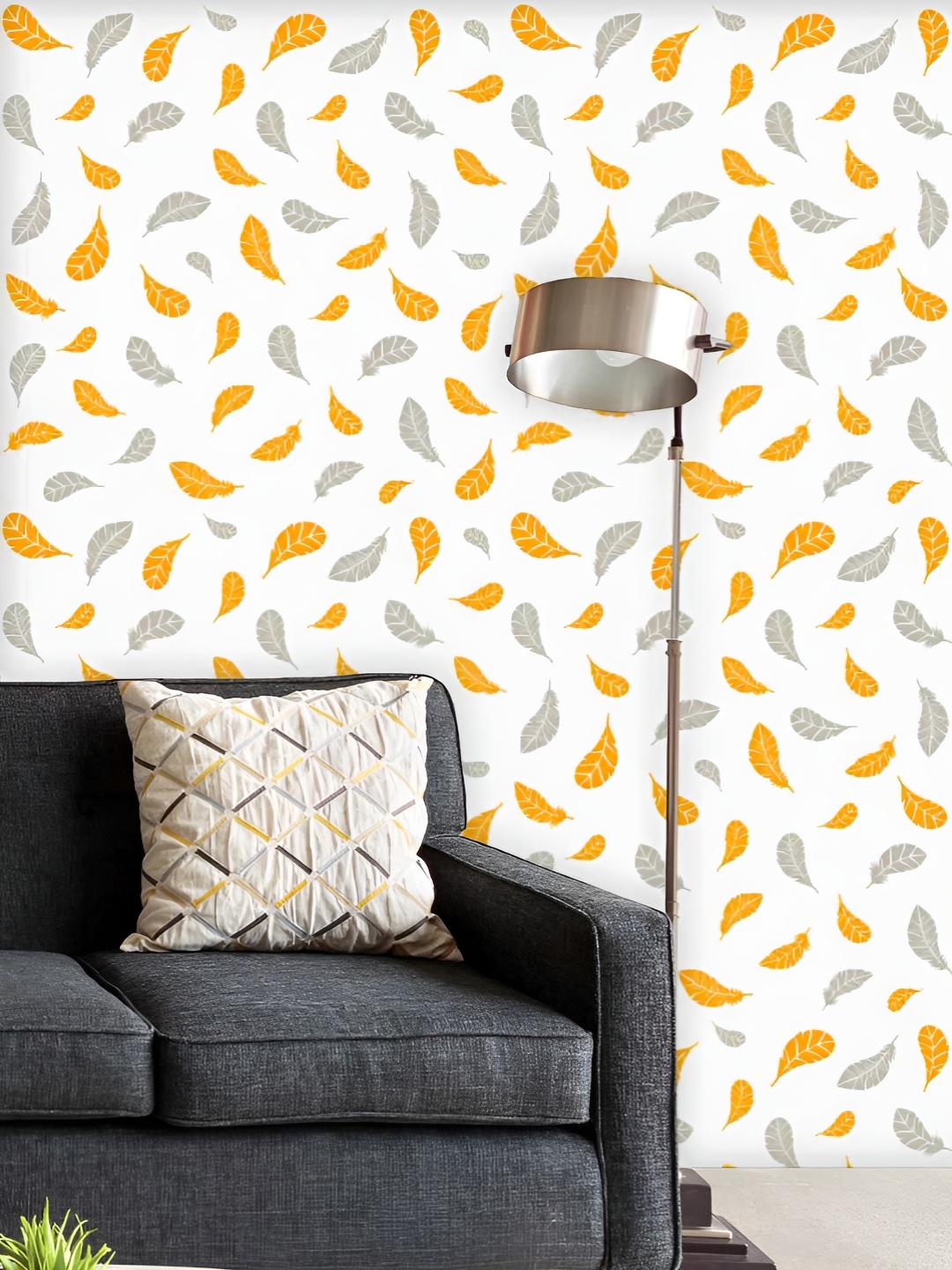 

ArtzFolio Printed UV-Resistant Anti-Bacterial Gold Silver Feathers Peel & Stick Wallpaper, Multi