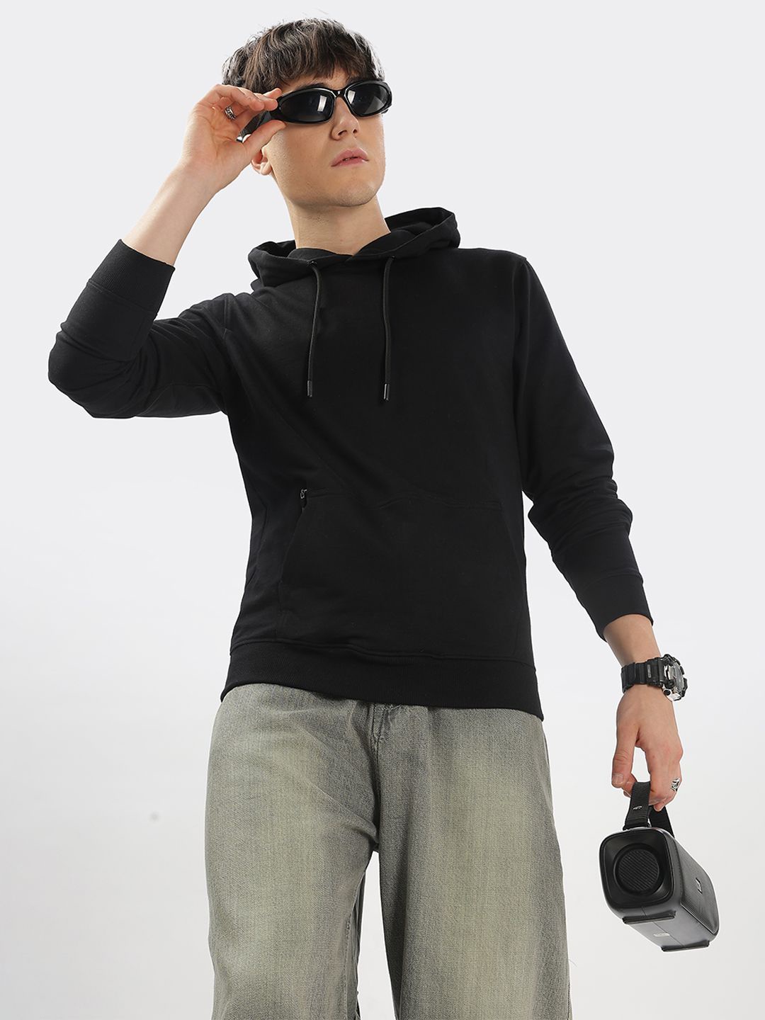 

Elzoh Men Long Sleeves Hooded Sweatshirt, Black