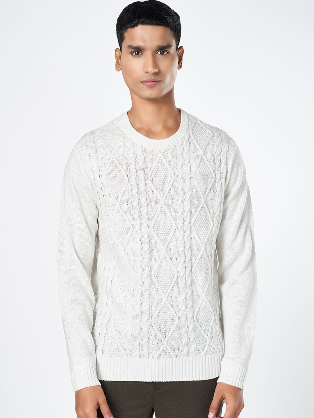 

BYFORD by Pantaloons Men Cable Knit Pullover, White
