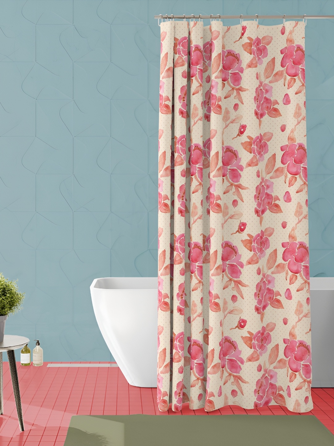 

ArtzFolio Beige & Pink Printed Waterproof Shower Curtain