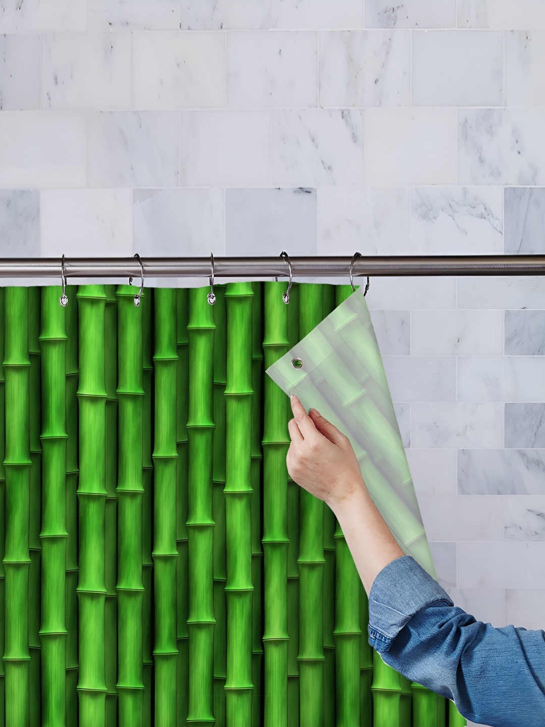 

ArtzFolio Green & Black Bamboo Printed Waterproof Shower Curtain