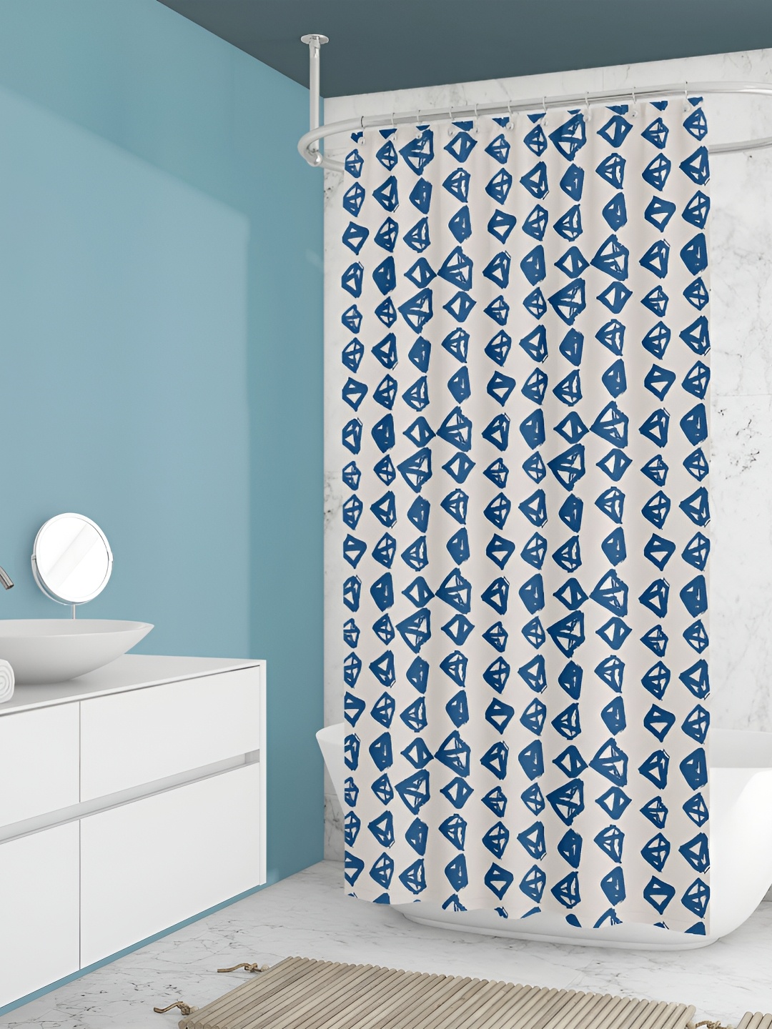 

ArtzFolio White & Blue Printed Waterproof Shower Curtain