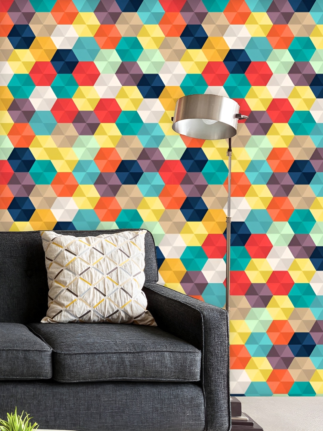 

ArtzFolio Printed UV-Resistant Anti-Bacterial Colorful Hexagons Peel & Stick Wallpaper, Multi