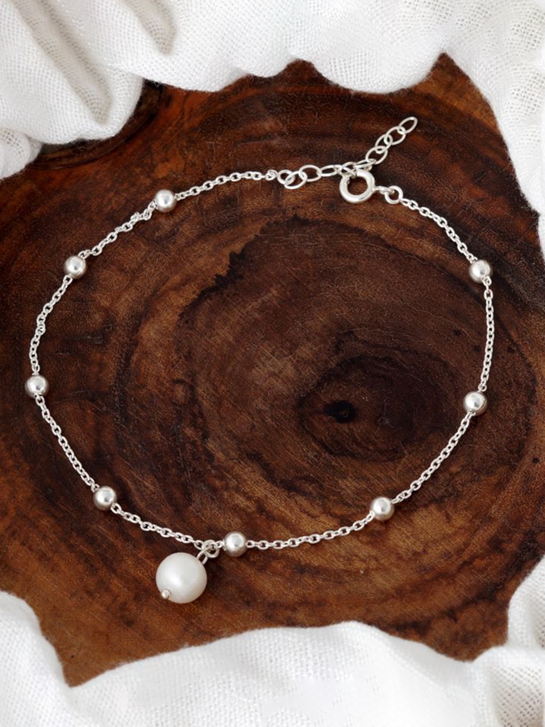 

Tuanz Silver Jewelry Madhuban Pearl 925 Sterling Silver Rhodium-Plated Anklets