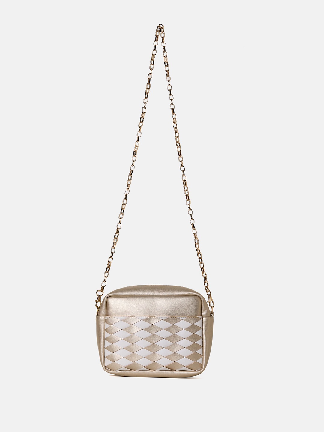 

White Lily Checked PU Handheld Bag, Gold