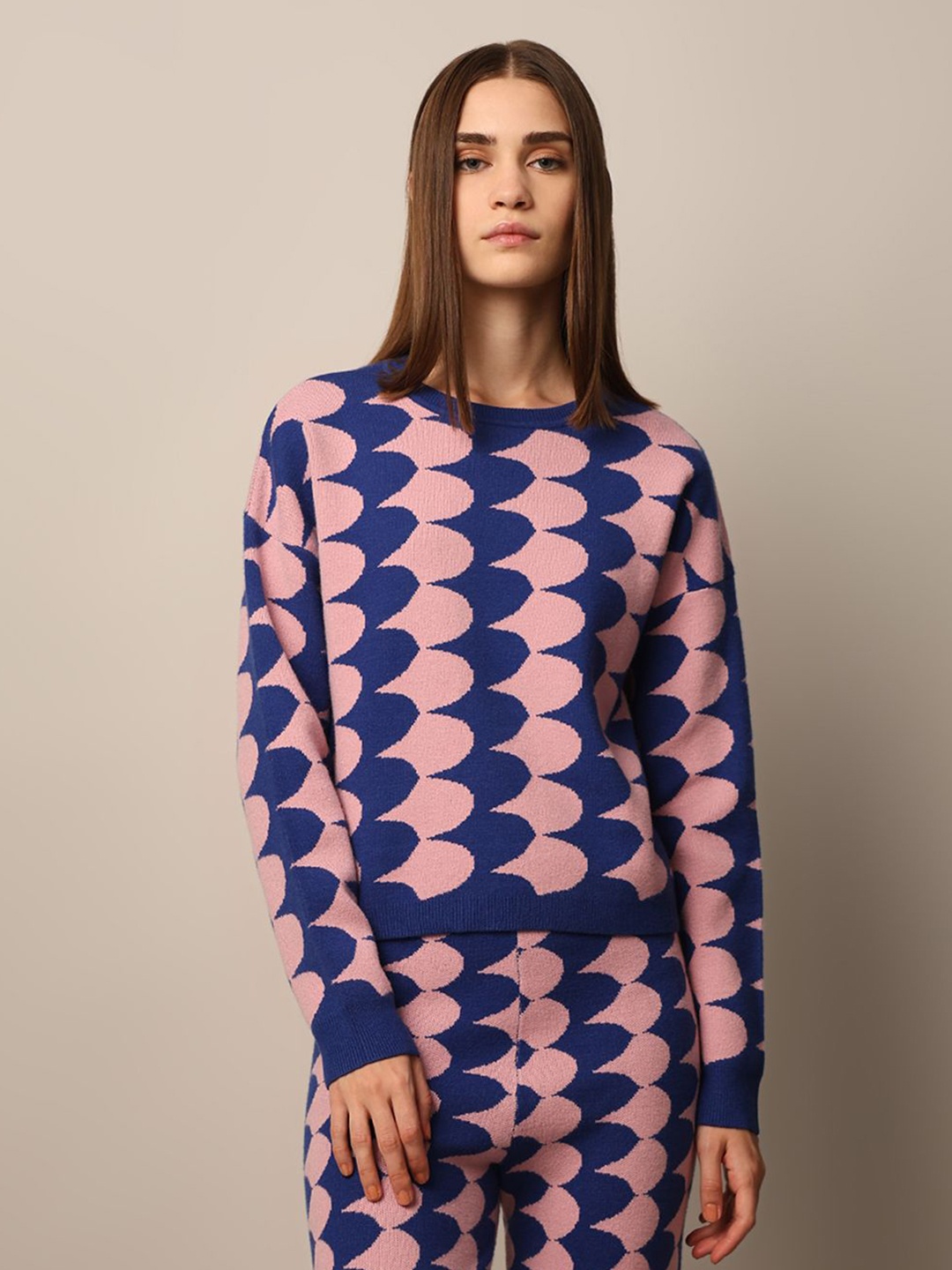 

ONLY Women Geometric Printed Pullover, Blue