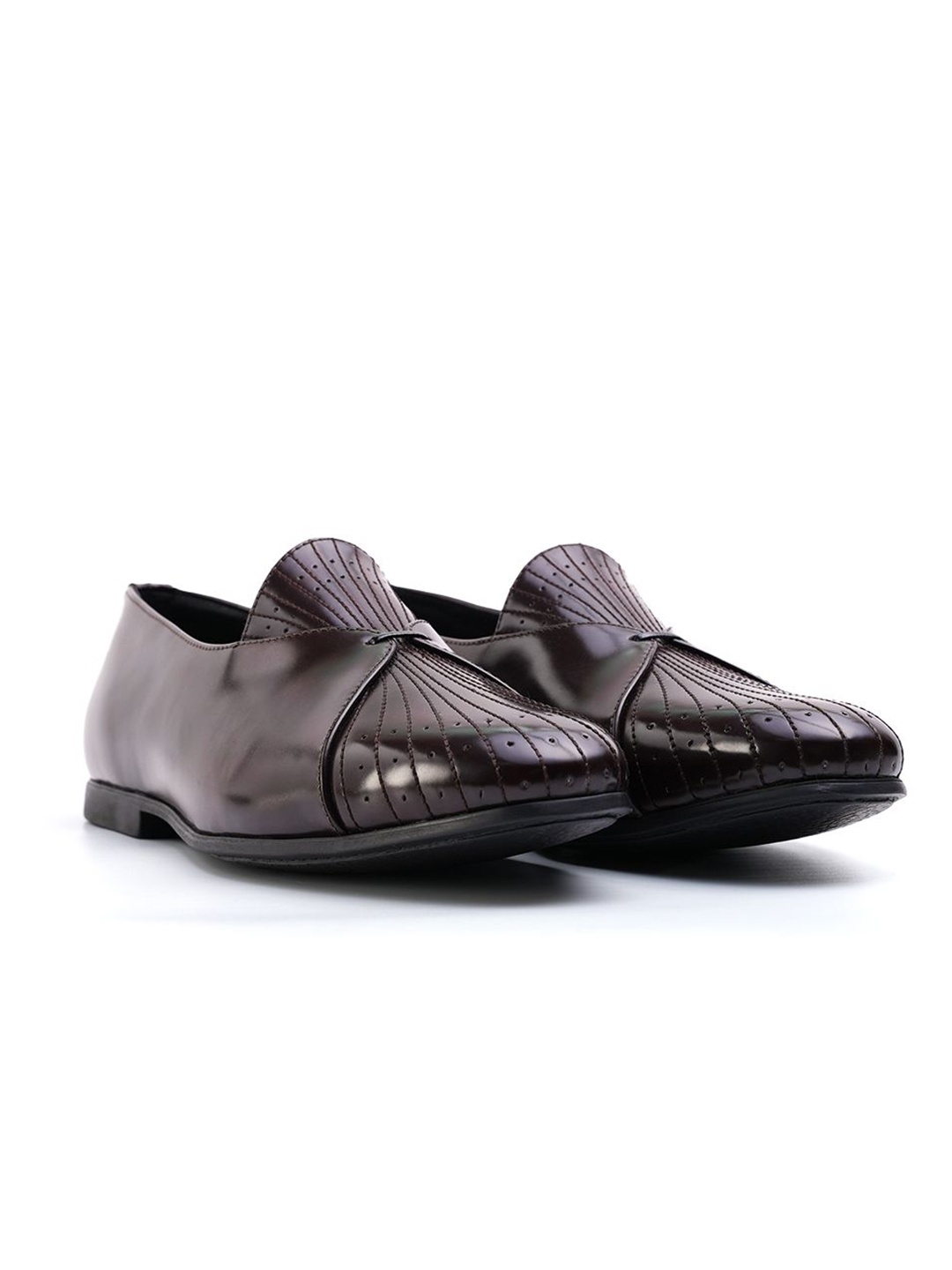 

MONKSTORY Men Textured Formal Slip-On Shoes, Burgundy