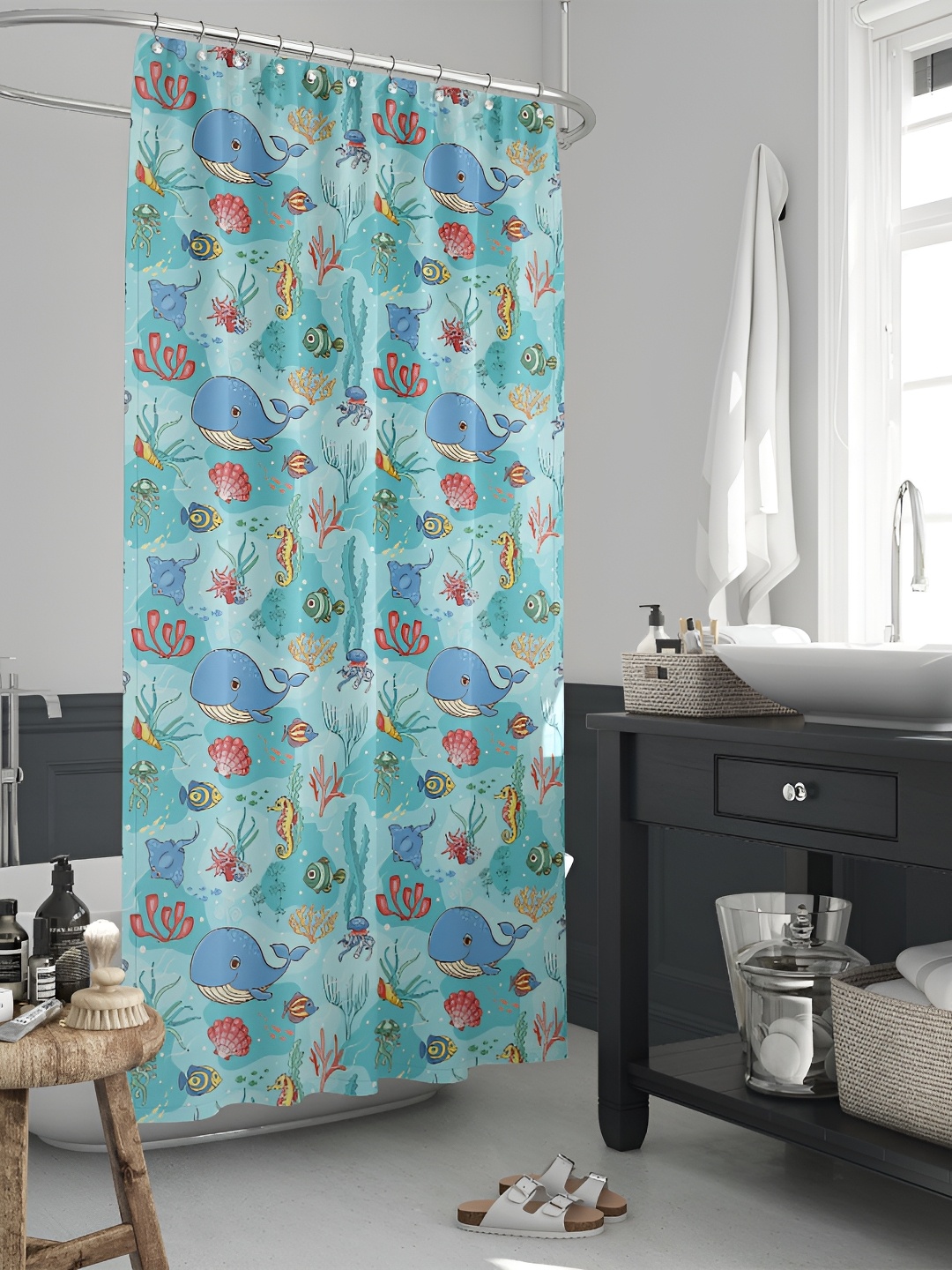 

ArtzFolio Sea Green & Blue Printed Waterproof Shower Curtain