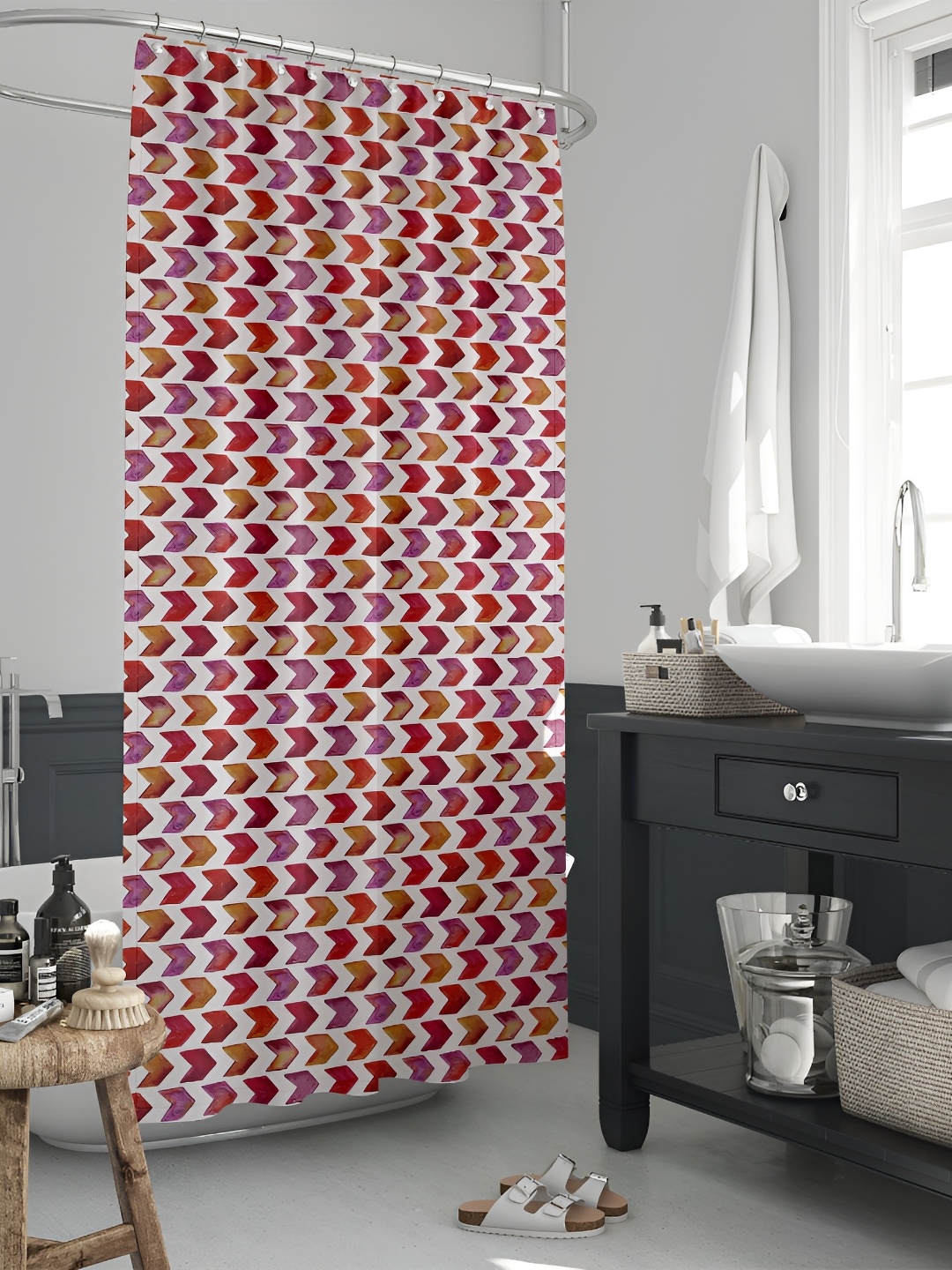 

ArtzFolio White & Red Geometric Printed Waterproof Shower Curtain